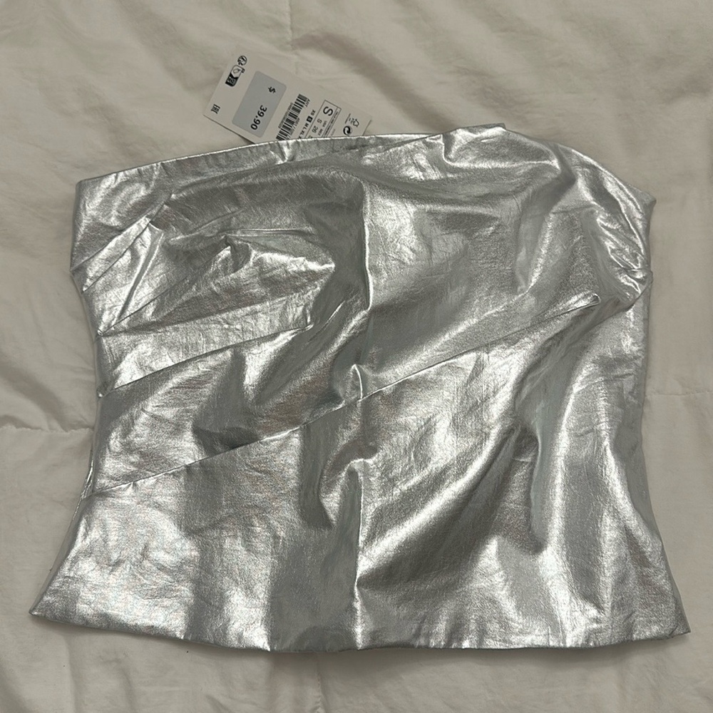 Silver strapless top